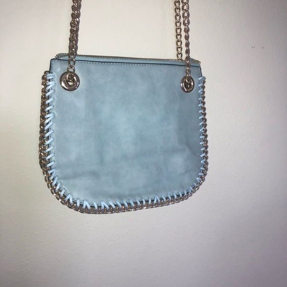 Sky Blue Faux Leather Crossbody Gold Chain - Picture 2 of 8
